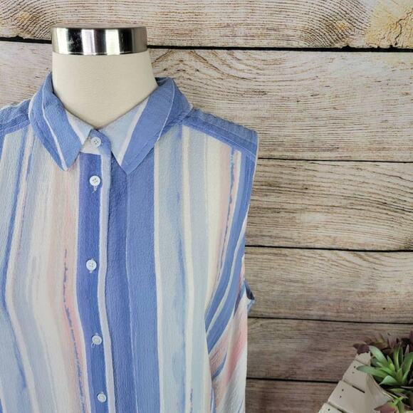 Two by Vince Camuto Pastel Striped Button Down Sleeveless Duster Cover Up Large - Picture 2 of 7